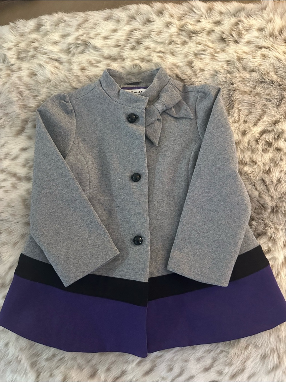 Janie and Jack Gray Coat with Purple Hem and Black Trim